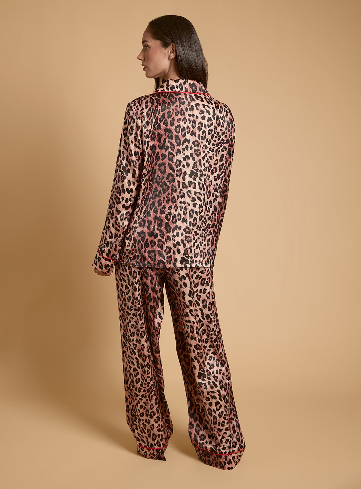 OASIS Leopard Long Sleeve Satin Printed Nightwear Set M - Image 3 thumbnail
